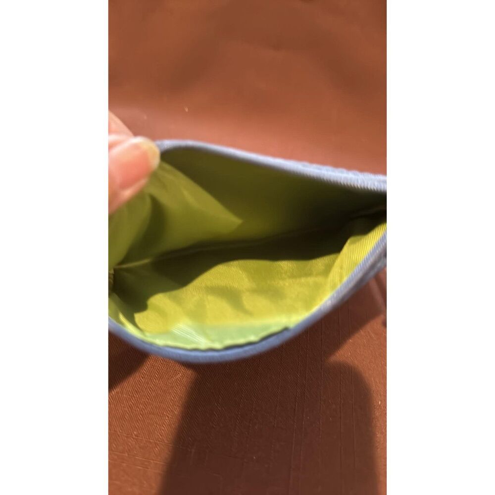 Small Blue Wristlet Zip Pouch Coin Purse Green Lining Nylon Material